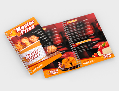 Cardápio Wire-o com 4 Páginas em PVC 0,76mm Fosco Frente e Verso 13,6x21,1cm - 4x4 - 10 unid